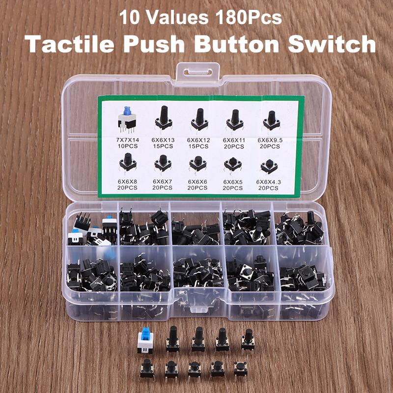 10 Valori 180 Buc Comutator Tactic Buton Apăsare Momentan Tactic Mini Comutator Kit 6*6 4.3-13Mm 7*7Mm Comutator Momentan