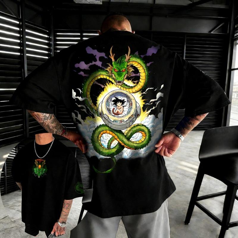 2026 Summer Dragon Ball Retro Pure Cotton Fitness T-shirt Men's Oversized Short-sleeved Family Unisex Children's Casual Shirt