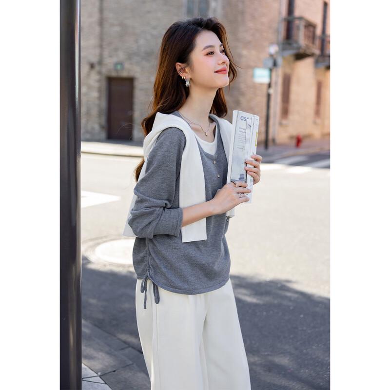 Mocana Women's Slimming Faux Two-Piece Long Sleeve Knit Top