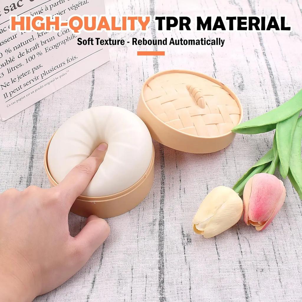 Colorful Dumpling Stress Balls Fidget Sensory Toy Squeeze Dough Ball Stress Relief Hand Toy Bun With Food Steamer Stretchy Desk