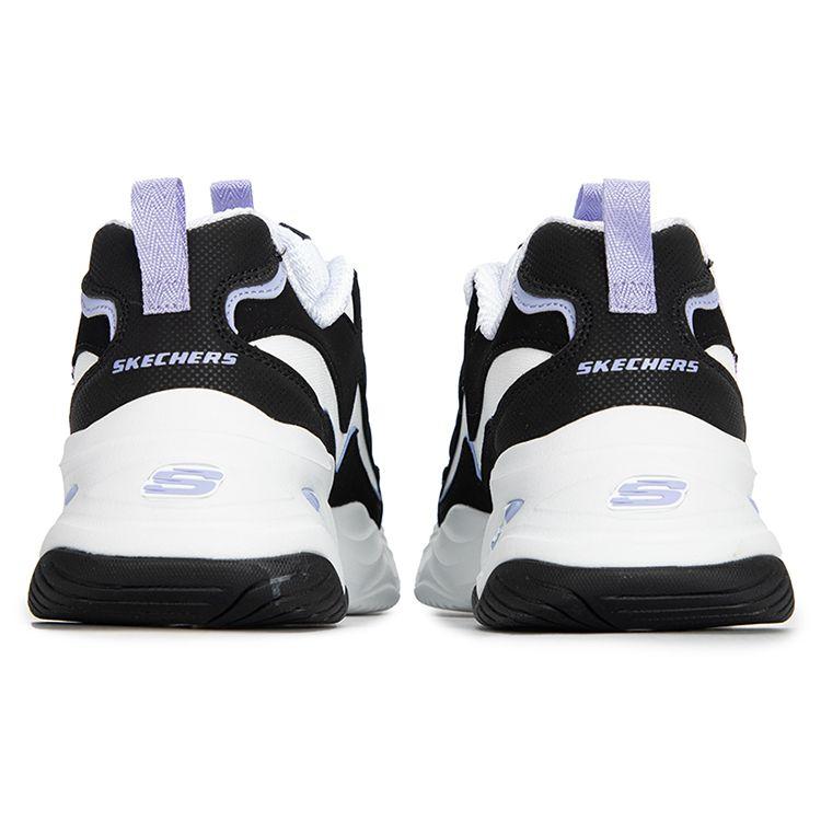Skechers DLites Stoff Leder Bequem Vielseitig Niedrig geschnitten Dad Sneaker Damen Sneaker Schwarz Lila 896138-BKLV