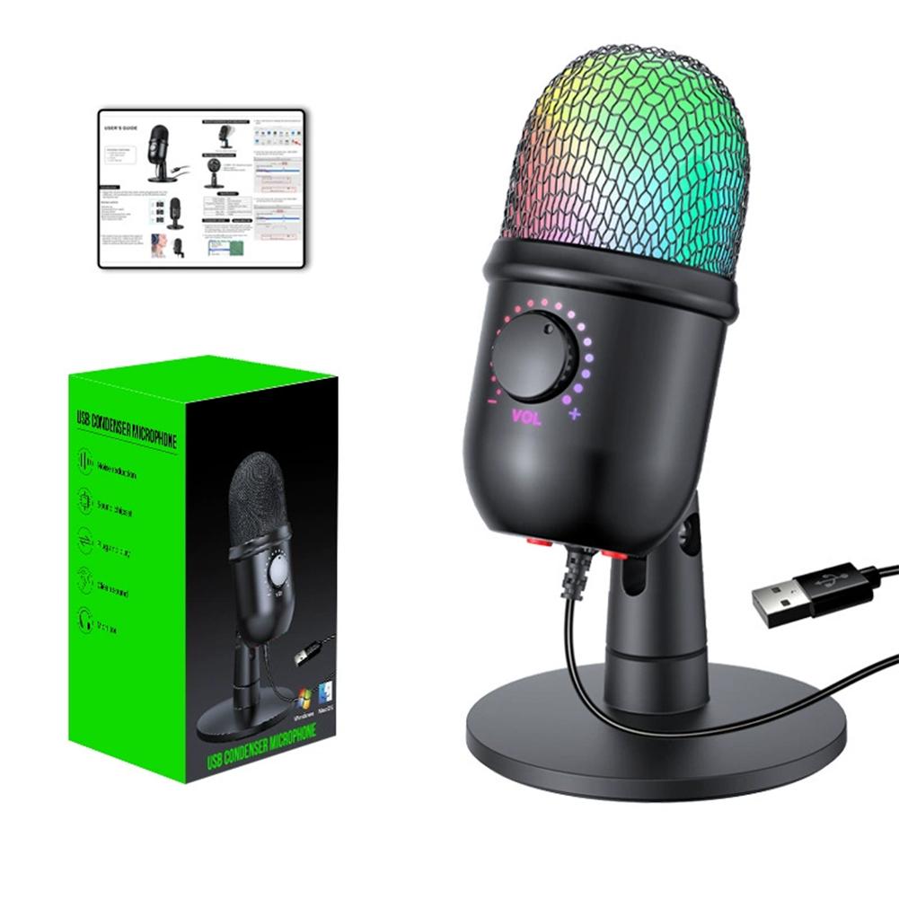 USB Microphone for Live Streaming Karaoke V5 Noise Cancelling Gaming Condenser Microphone with Mobile Phone Standphone