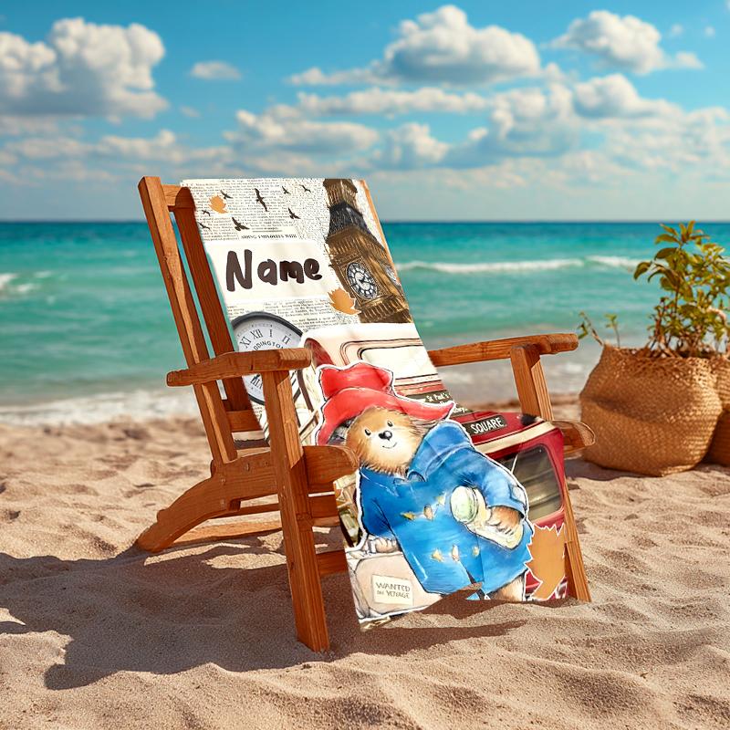 Personalized customized proof beach towel with Paddington Bear pattern - soft, absorbent,quick-drying,perfect swimming,camping&bathing