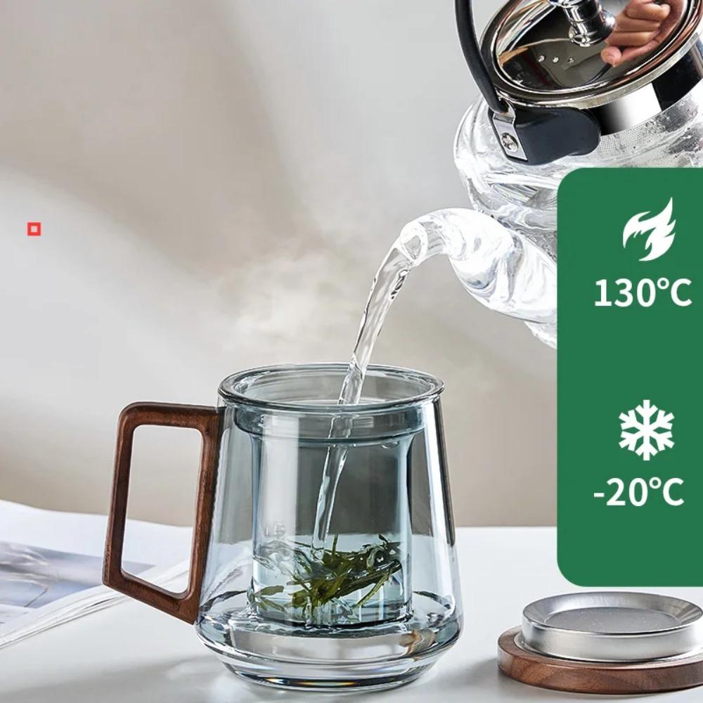 Szklana filiżanka do herbaty z drewnianą rączką Filtrowana filiżanka do herbaty Odporna na ciepło Filiżanki do herbaty Puer Przenośna filiżanka do herbaty Kung Fu do domu i biura