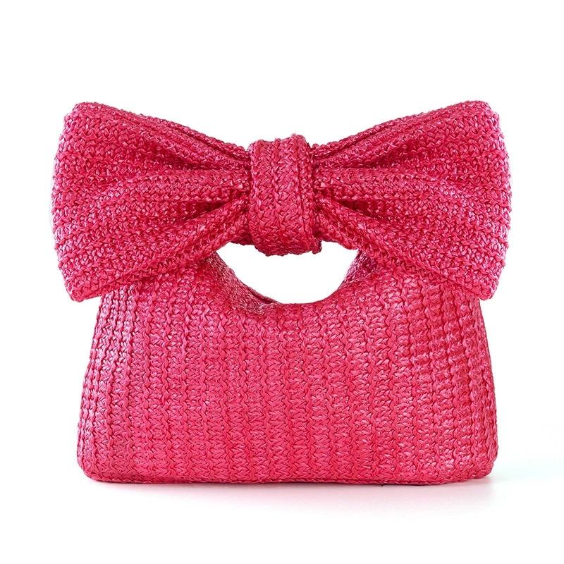 Chic Bowknot Straw Handbag for Women Summer Stylish Design Woven Clutches Cute Purse Suitable for Daily Use Party Holiday Travel