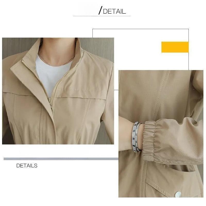 2026 New Korean Style Slim-Fit Windbreaker for Women, Spring and Autumn Stand-Up Collar Solid Color Coat