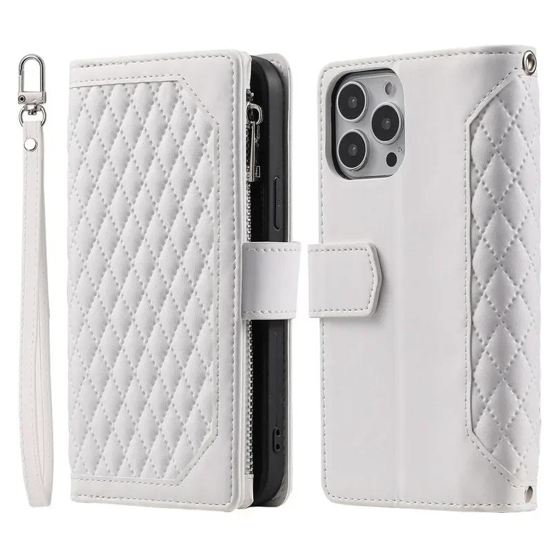 Crossbody Lanyard Leather Zipper Wallet Card Phone Case for iPhone 17 Air 16E 16 15 Pro Max 14 Plus 13 12 11 XS XR X Flip Cover