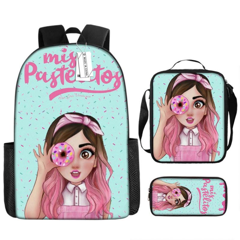 Cute Donut Kids Backpack Set Elementary Students Oxford Fabric School Bag With Crossbody Pouch Pencil Case Lightweight