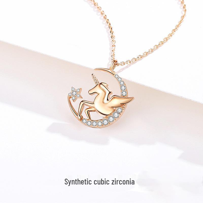 Unicorn Tears Star and Moon Sterling Silver Necklace - Perfect Christmas Gift for Her