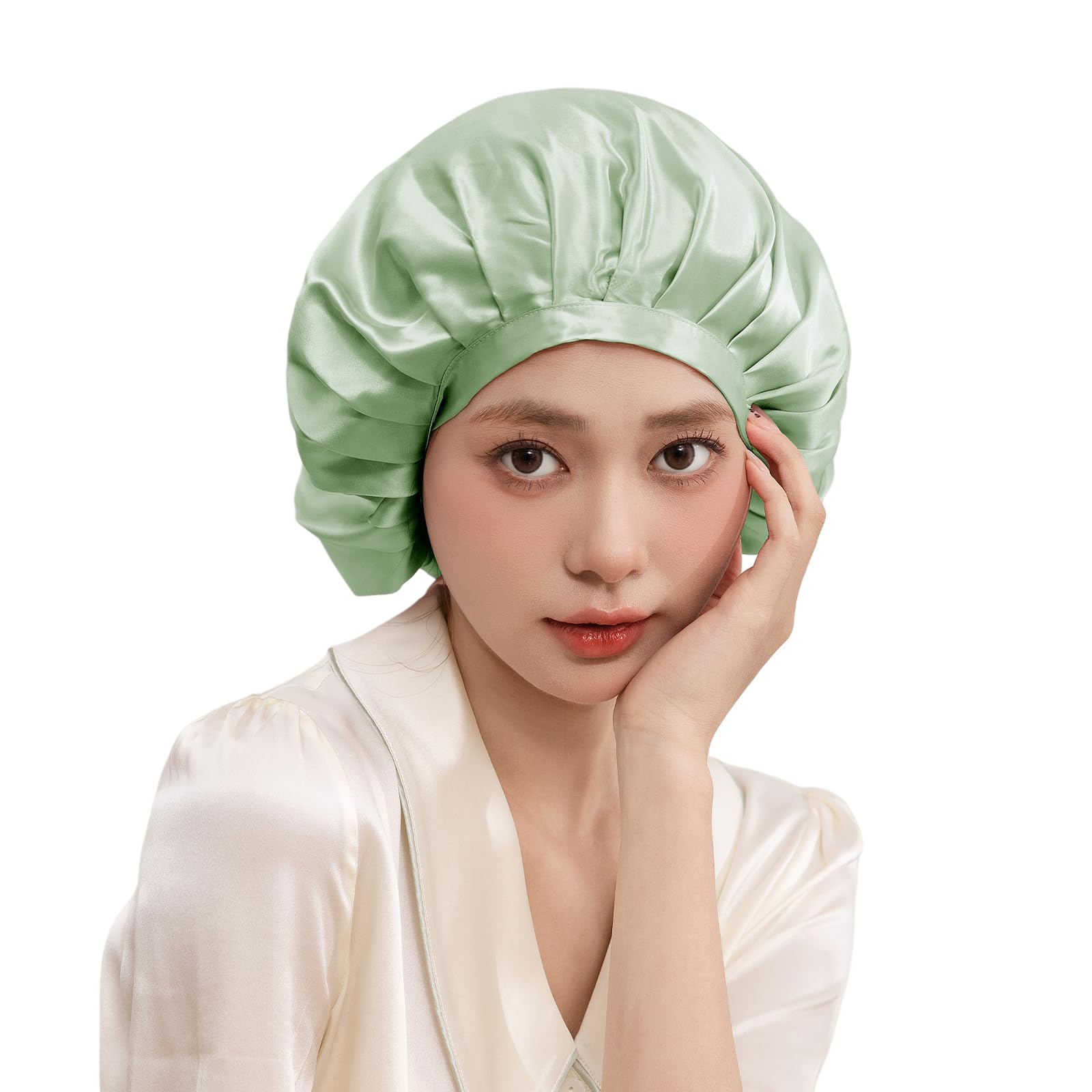 

THXSILK Silk Night 19 Highest Grade Short Bow Tie with Elastic No Elastic Moisturizing Reduces Hair Breakage and Split For Postpartum and Single Piece зелений