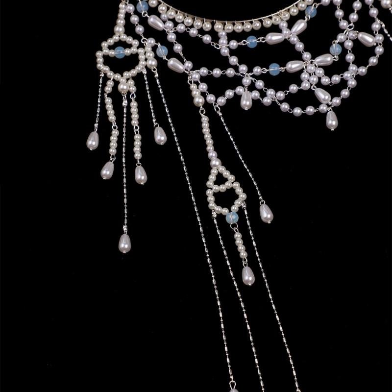 Women Hairband Pearls Hair Jewelry Bridal Modern Blingbling Tassels Pearls for Bride Wedding Party Head Chain