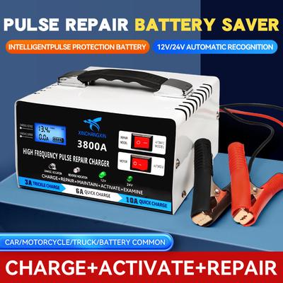 12V24V 220W Motorcycle Battery Automatic Charger Car Battery Fully Automatic High Frequency Intelligent Pulse Charger LCD Display High Power