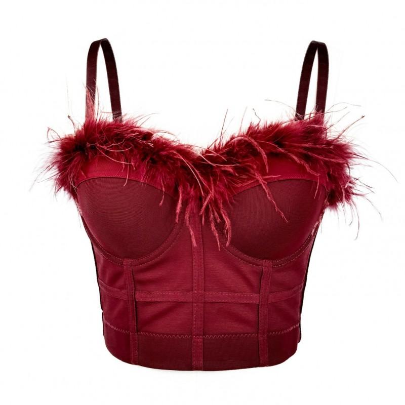 Ankara Rød Kvinder Bustier Top Fjer Kvast Camisole Indertøj Fest