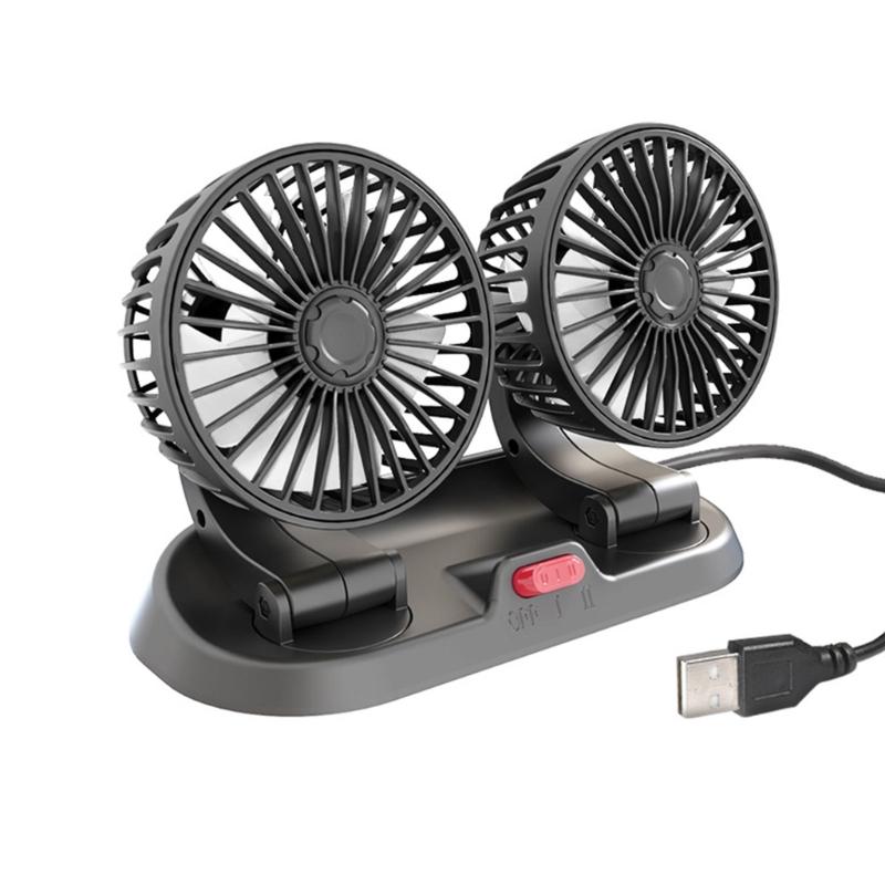 12V/24V Car Cooling Fan Dual Head 360° Rotation Vehicle Mounted USB Fan Auto Cooler Fan for Dashboard Air Circulator Fan
