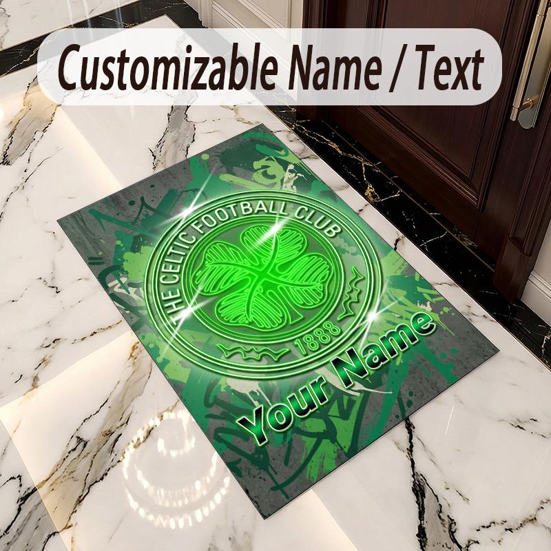 Crystal Velvet Rug Celtic FC Print Custom Name Text Floor Mat Home Decor