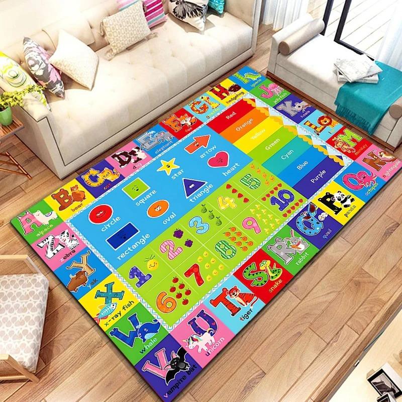 Alphabet Lernteppich Matte Teppich ABC Buchstaben Zahlen Tiere Formen Pädagogisch Kinder Heimdekoration Bodenmatte Schlafzimmer Dekor