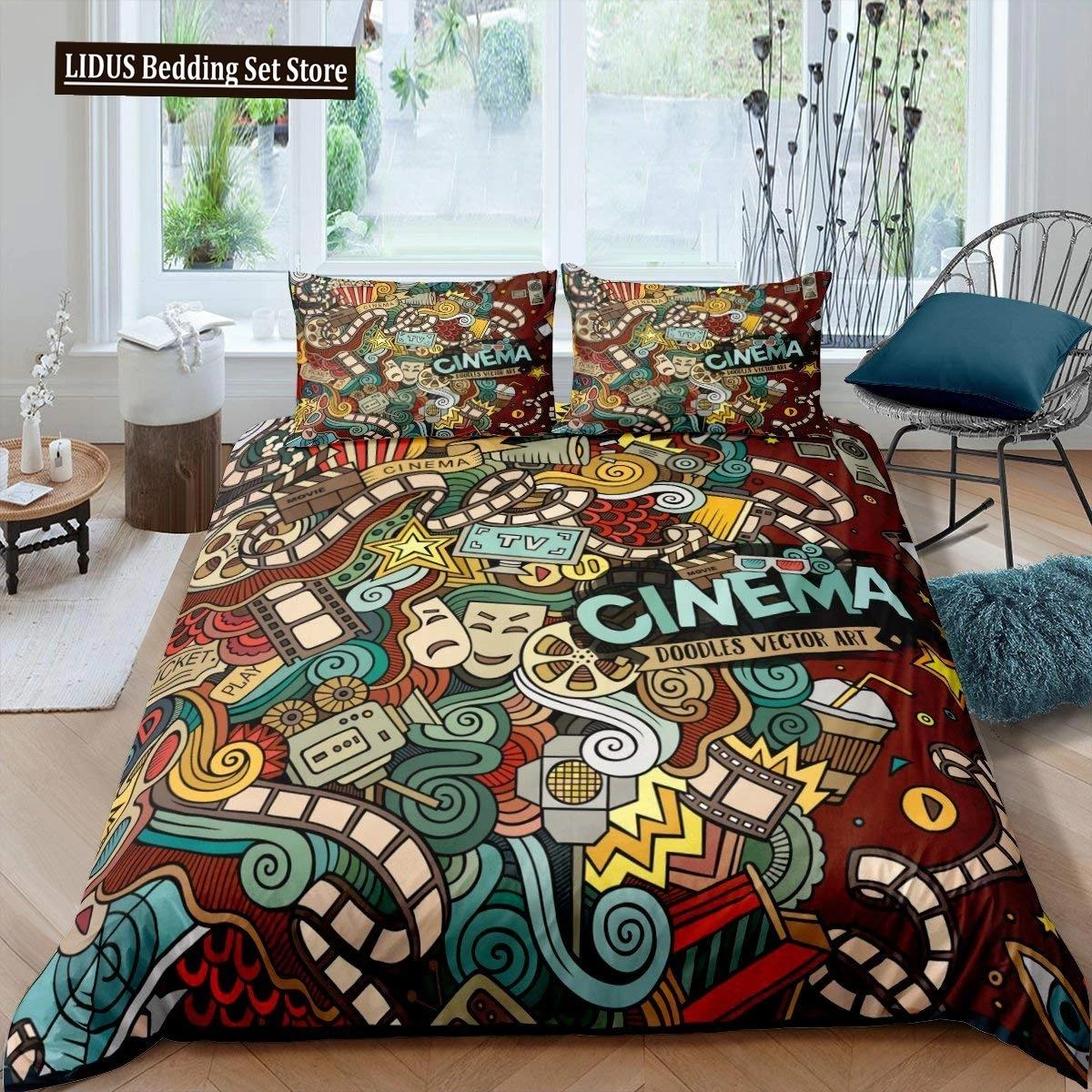 

Movie Theater Duvet Cover Set Cinema Ticket Bedding Set Filmstrip Comforter Cover Bedroom Decor Bedspread Cover Full Size 3pcs 70x133cm 3pcs