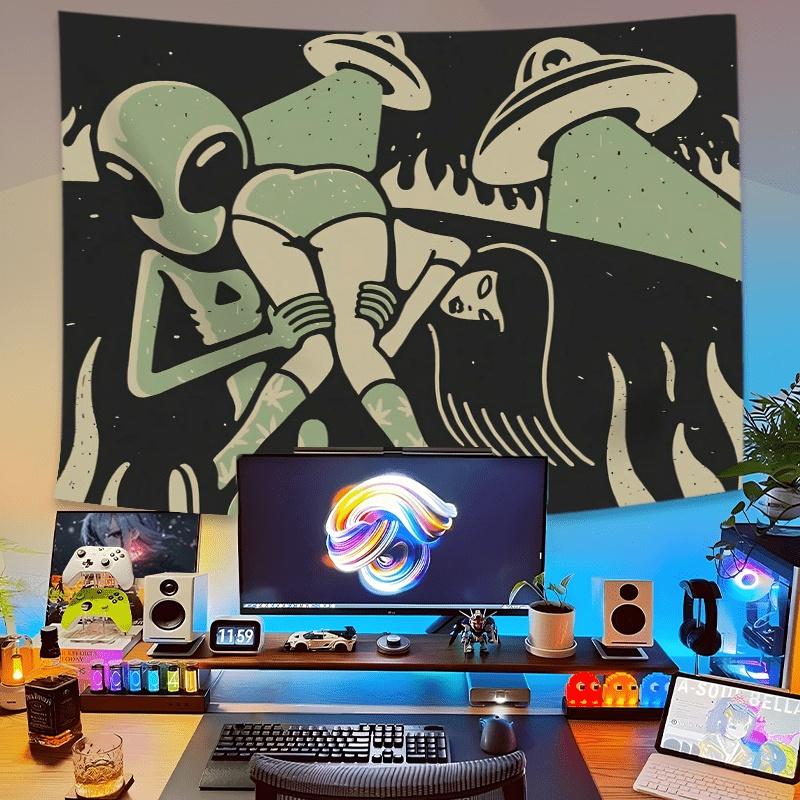 Sci-Fi Alien-Themed Tapestry Cartoon Alien Motifs Suitable for Living Room, Bedroom, and Gaming Room Decor 100X70CM