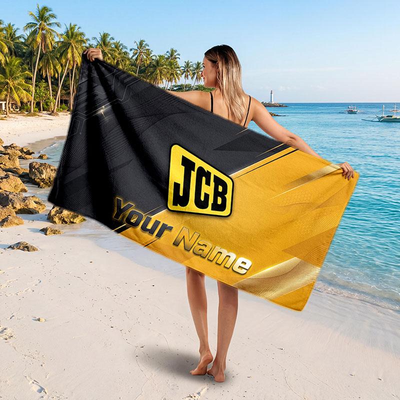 JCB Customized Name Text Beach Towel, Soft Absorbent Towel Beach Pool Travel Personal Gift