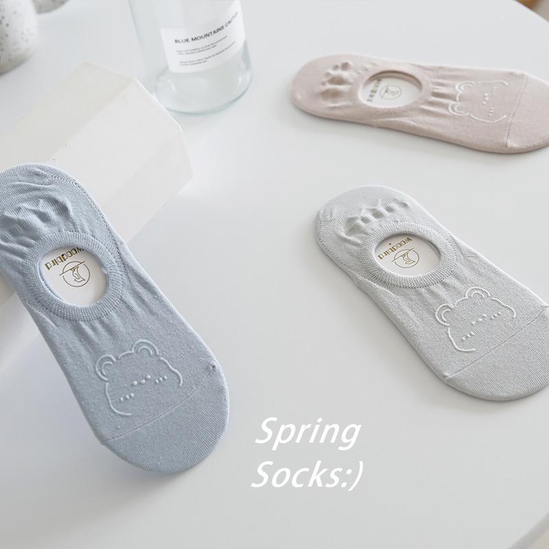 Invisible Socks Summer Thin Cartoon Smiley Face Bear Head Dispensing Non-Slip Boat Socks Shallow Mouth Invisible Can Not Fall Off With Cotton Socks