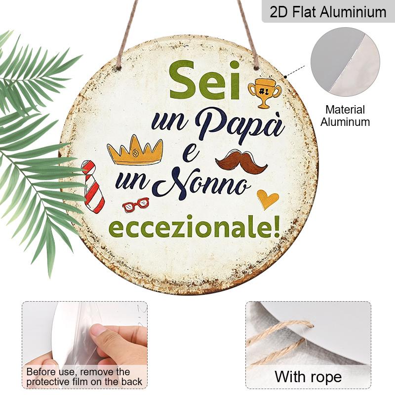 2D Flat, 1pc 7.87inchs Vintage Aluminum Sign, Italian Humorous Quotes for Dads And Grandpas, Decorative Plaque Suitable for Bedroom, Living Room