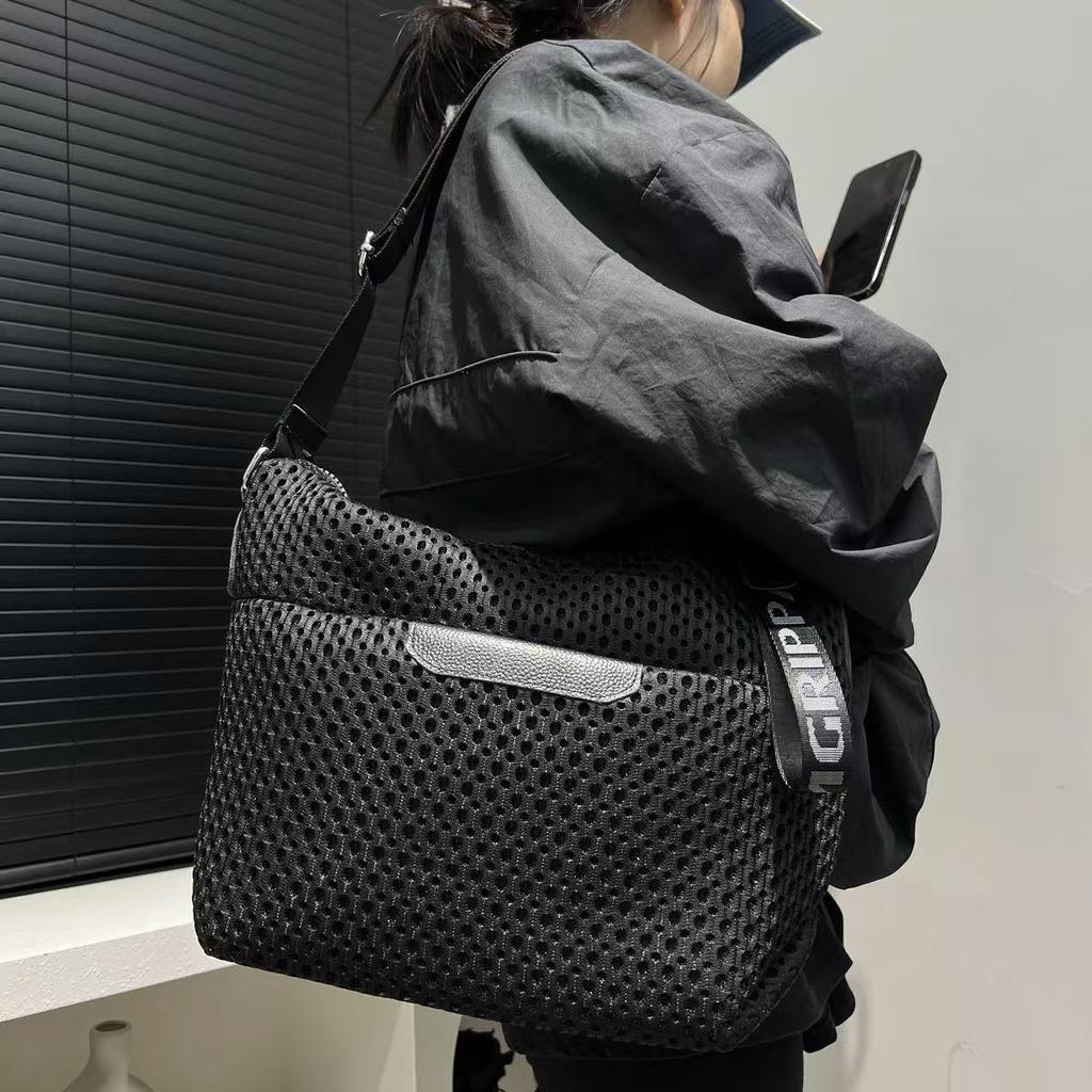 Mesh Nylon Shoulder Bag Large Capacity Neutral Wind Simple Trend Oblique Span Bag