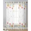 Spring Season Watercolor Flower Leaves Sheer Drapes for Living Room Decoration Window Curtain Kitchen Curtain Panels