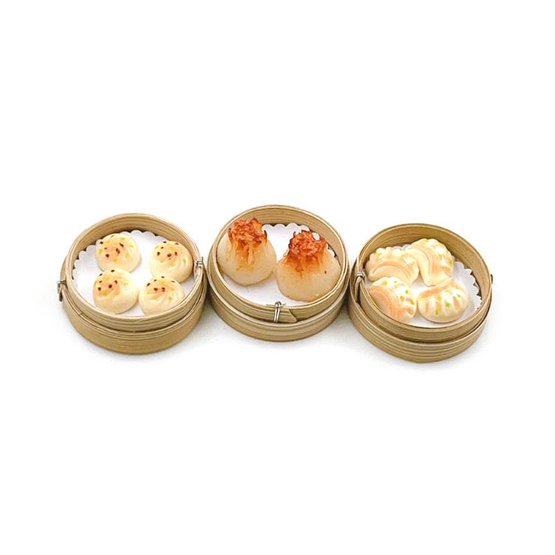 3Pcs 1/12 Scale Mini Simulation Steamer Basket Pan Fry Dumplings Roasted Wheat Model Dollhouse Kitchen Decoration Toys