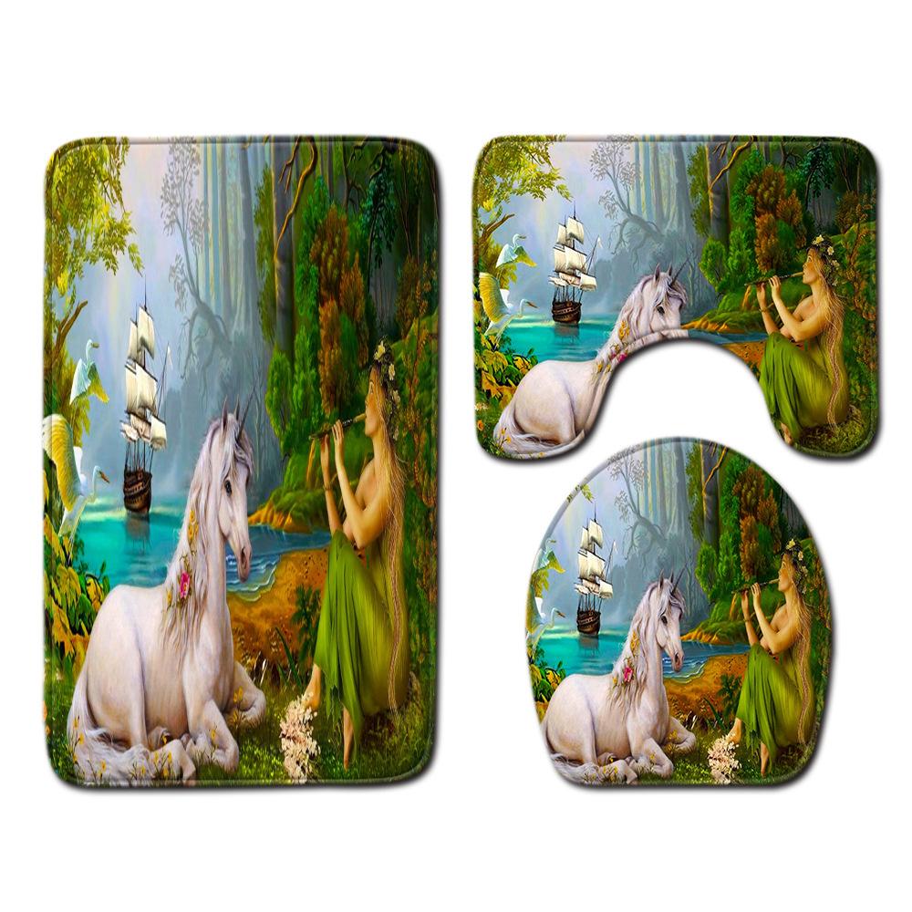 Unicorn Bathroom Floor Mat Toilet Three-Piece Set