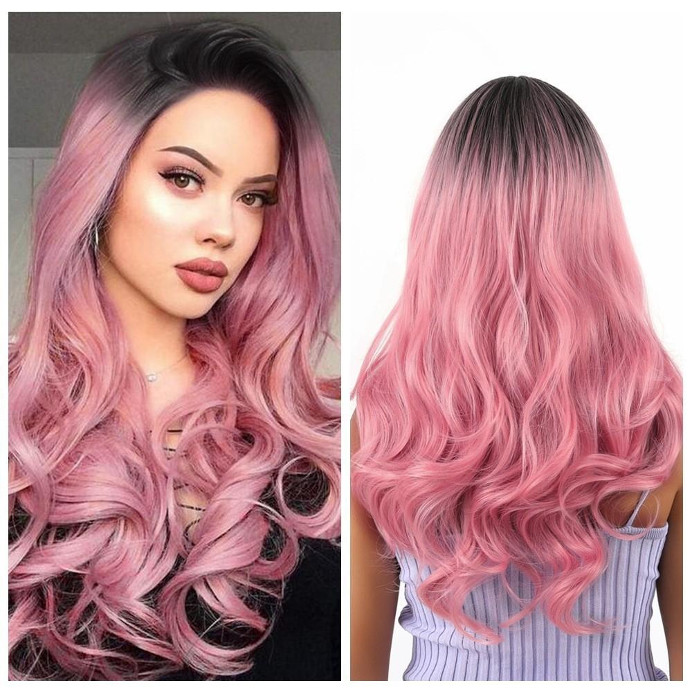 Lace Front Long Curly Wig for Women Middle Part Orange Burgundy Color Brazilian Style Synthetic Full Wig