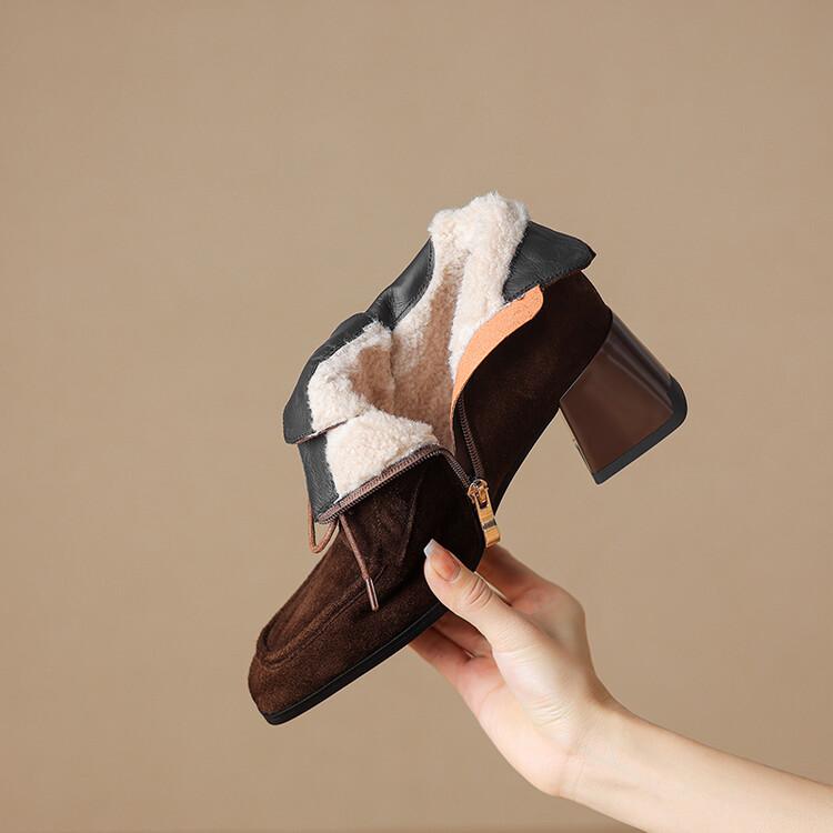 

Модные Новые Осенне-Зимние Женские Туфли из Овчины Замши с Квадратным Носком, Ретро Ботильоны на Шнуровке для Женщин, Массивный Каблук, Высокий Каблук, Женские Ботинки 40