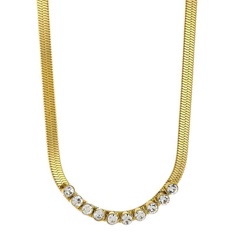 Women's European & American INS Style Colored Diamond Stainless Steel Necklace with 18K Gold Snake Chain - Versatile Niche Design.
