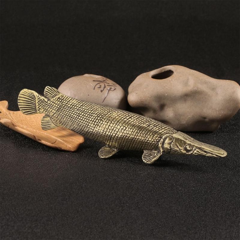 Metal Fish Figurines Animal Statues Alligators Gar Sculptures Collectibles Table Ornament for Office Home Desktop Decors