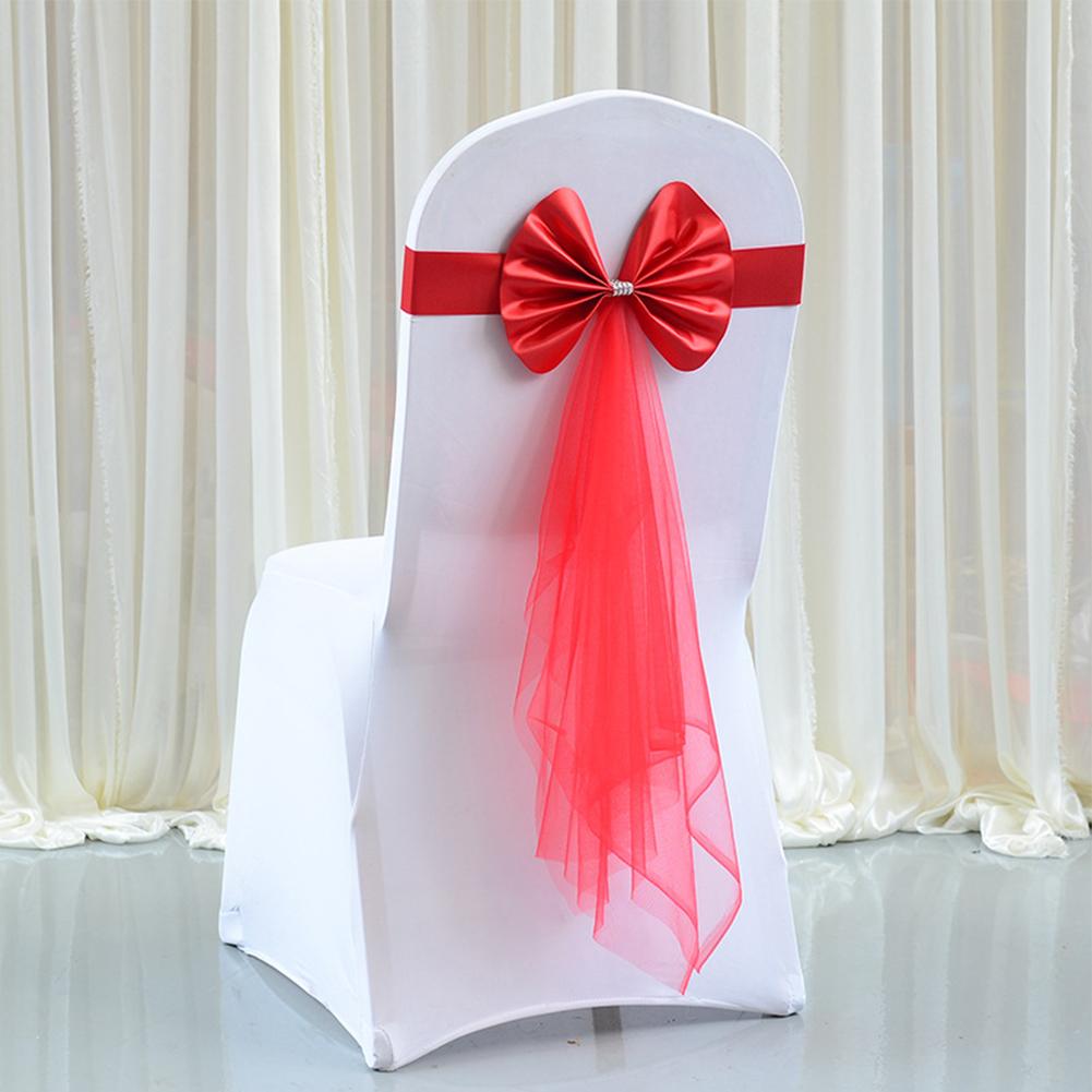 10PCS Bow Elastic Chair Sashes Cover Bands For Wedding Party Hotel Decorations Domestic Free Wedding Bow Chair Back Flower
