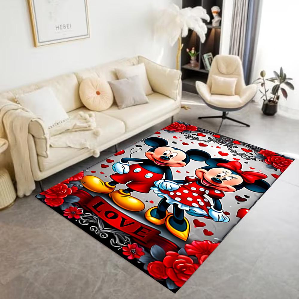 Mickey Minnie's Valentine Floor Rug Office Rug Suitable for Living Rooms Bedrooms Foyer Study room Antislip Carpet Anime Office Decor