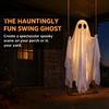 Holiday Garden Decor Hanging Swinging Ghost Halloween Decoration, LED Light Up Large Spooky Funny Yard Art with Remote Control for Outside Porch Tree,
