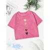 Cotton Crop Tops Women Love Heart Graffiti Prints Washed T-Shirts Regular Fit O-Neck Streetwear Street Womans Clothes