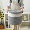 Förvaringskorg i bomullsrep med lock, stor kapacitet, hopfällbar tvättförvaringsväska, organisatör för vardagsrum, sovrum, barnleksaker