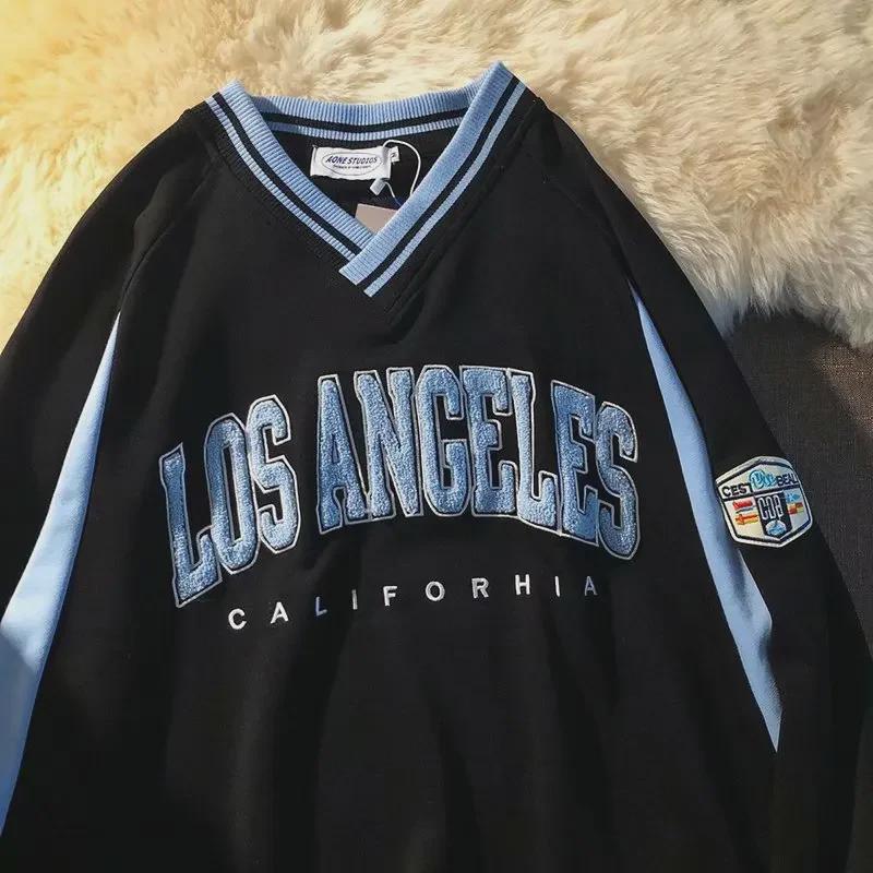 Unisexová americká retro mikina s výšivkou: Trendy, ležérní bunda volného střihu na jaro a podzim.