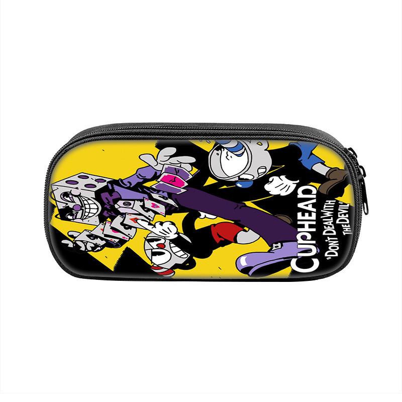 Cuphead Cartoon Pen Case Nylon Storage Pouch For Students And Kids