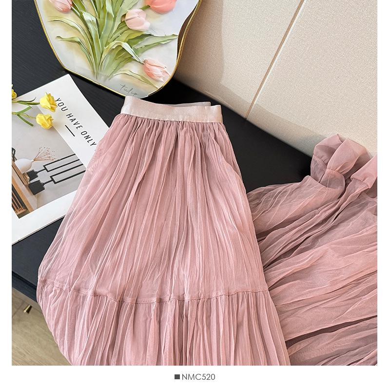 French Fairy-Tale High Waist Mesh Skirt - Women's Autumn 2025 A-Line Pleated Design