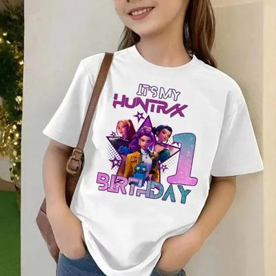 Kpop Demon Hunters T-shirty dla Kobiet Kreskówkowy Nadruk z Numerem Krótkorękawowy Top Dziewczęcy Letni Modny T-shirt Prezent Urodzinowy dla Dzieci