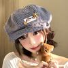 Versatile Beret Female Bear Octagonal Hat Striped Painter Cute Big Head Trendy Small Face Circumference Literature and Art