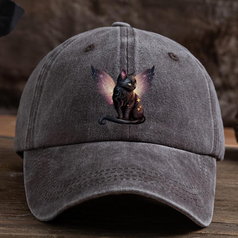 Retro Black Cat Wing Printed Baseball Cap for Men and Women, Suitable for Daily Leisure, Outdoor Sun Protection