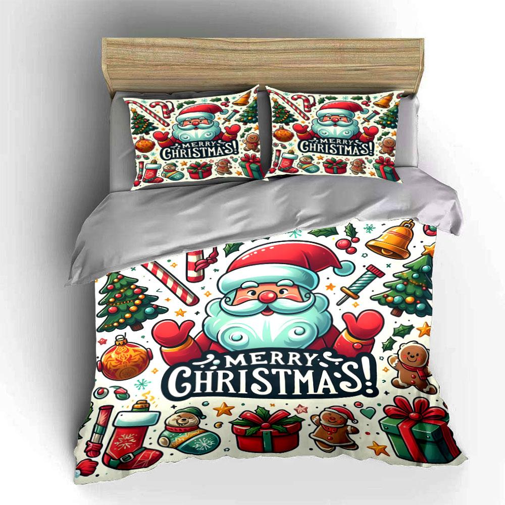 Santa Claus Christmas Pattern Bedding Duvet Cover Set Duvet Cover Pillowcases (1*Duvet Cover 2*Pillowcases, Without Duvet Insert)