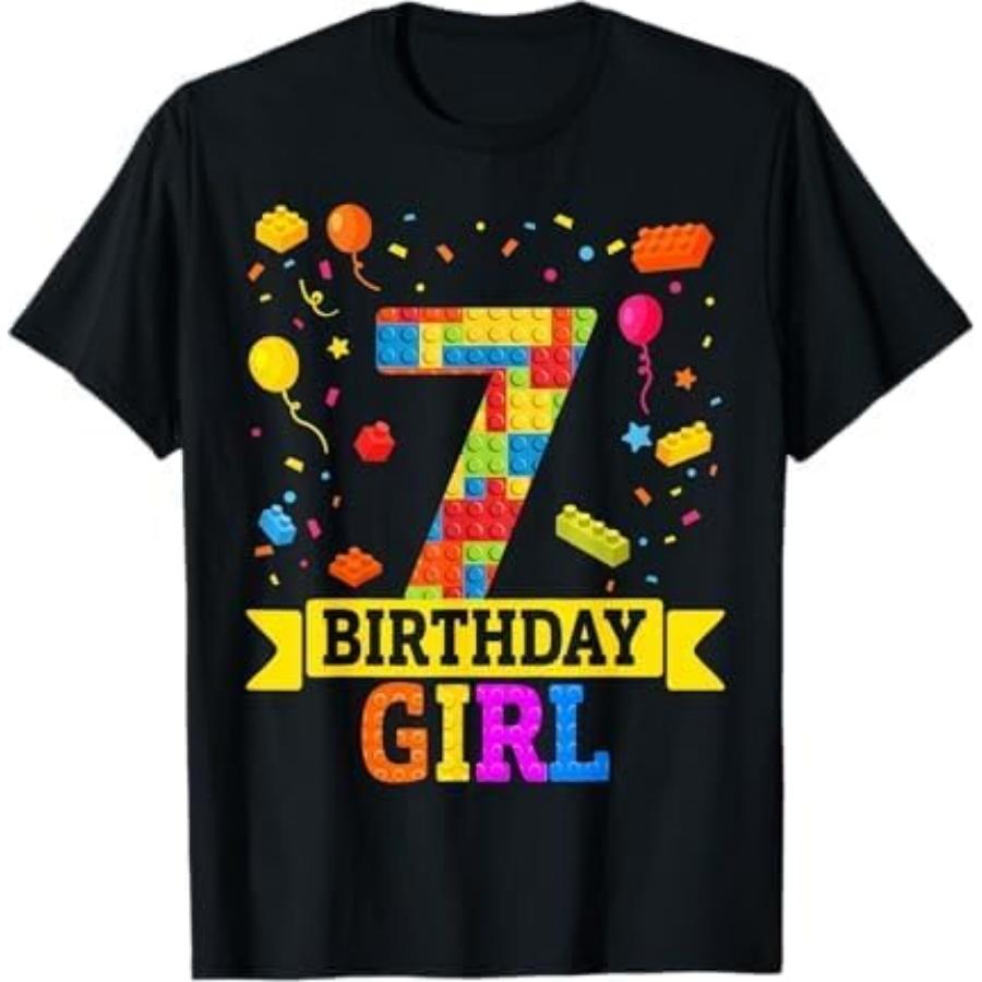 7 Year Old Building Blocks 7th Birthday Girl Block Building T-Shirt CBQ Mens Womens Tank Top Sweatshirt Hoodie Black S