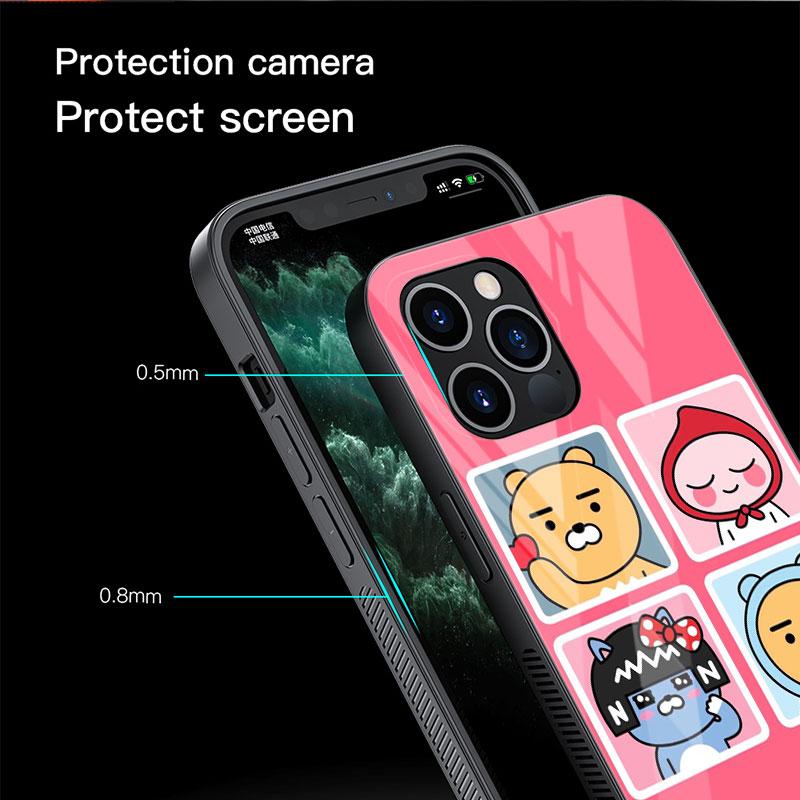 Kakao Friends Cute Glass Case For Apple iPhone 14 13 Pro 11 12 7 8 Plus SE 2022 XR X XS Max 6 6S Tempered Phone Cover Cartoon