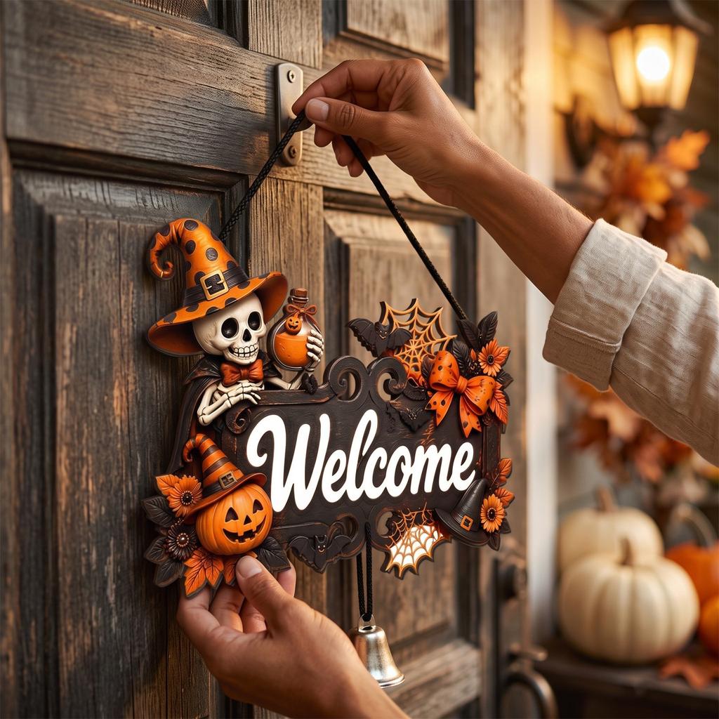 Halloween Wooden Door Hanger with and Bell | Festive Wall Decor for Party Celebrations