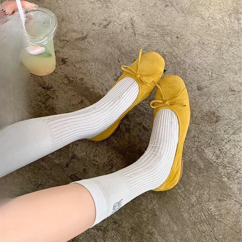 Fashion Spring New Style Women Flats Split Toe Shoes with Bow Soft Leather Bow Tie Front Shallow Slip on Girls Shoes Flats Ballet Shoes