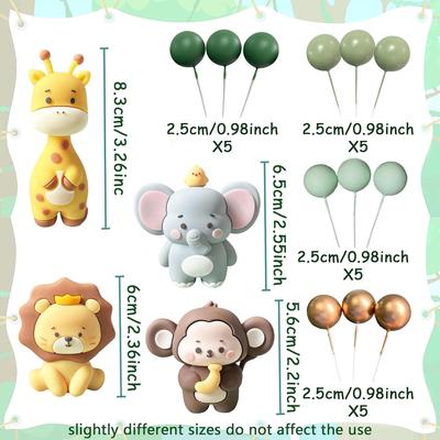 24 ks Roztomilá Džungle Baby Shower Dekorace na Dort Safari Zvířátka Dekorace na Dort Žirafa Opice Slon Lev Topper na Dort